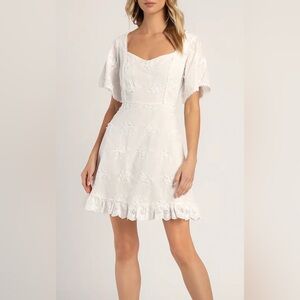 Morning in Mallorca White Eyelet Mini Dress Medium Lace Bridal Graduation Dress